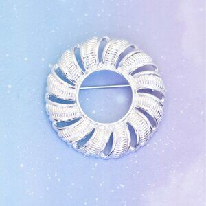 Vintage Silver Tone Vortex Floral Ring Elegant Brooch by Napier - J31